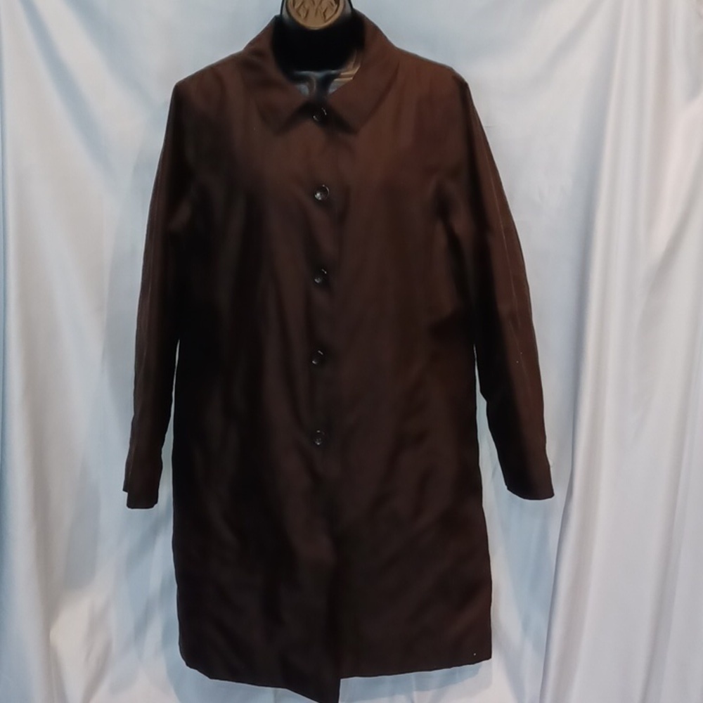 Lands' End Brown Trench Coat with Pink zip out quilted Liner Size L
